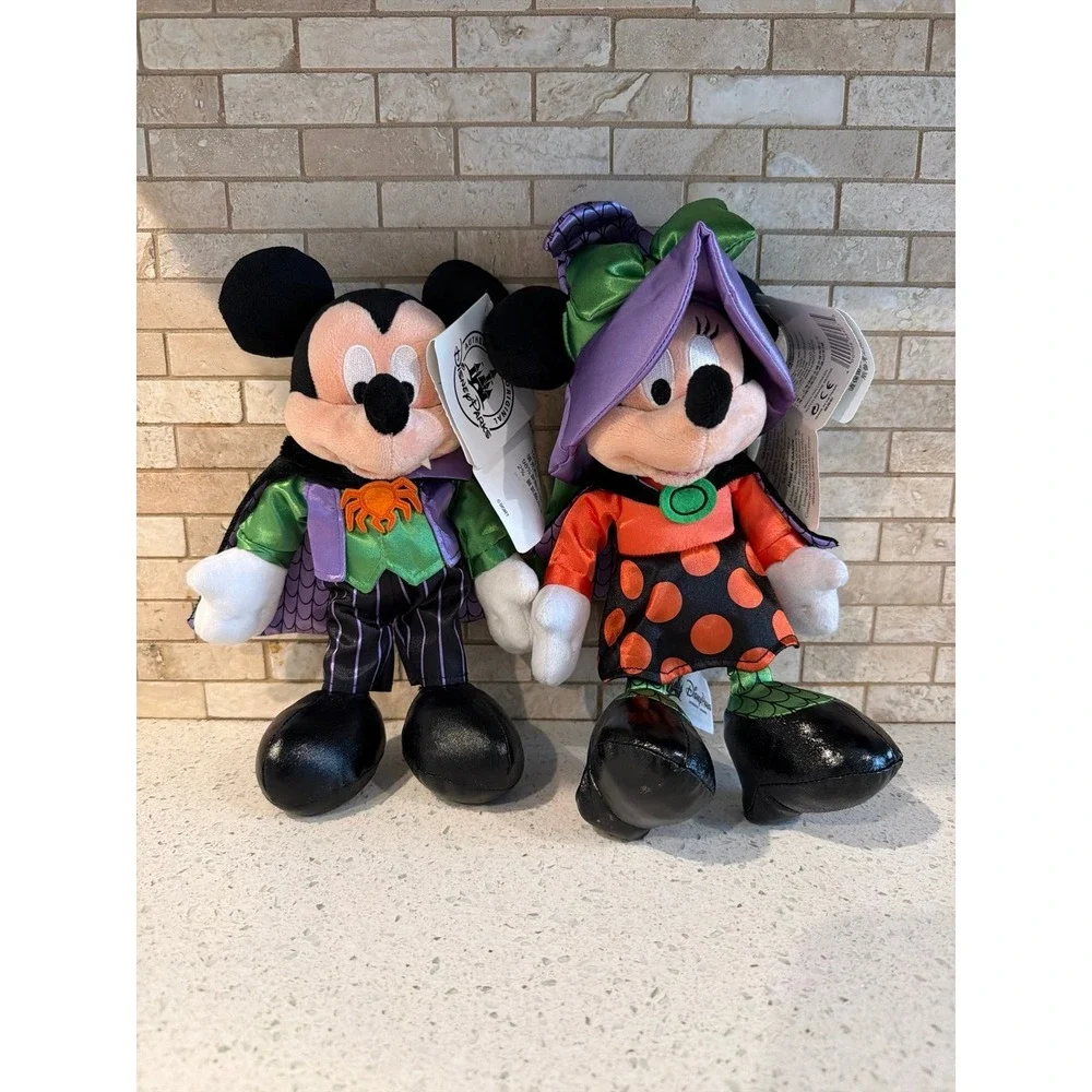 Disney Parks Halloween Mickey & Minnie Mouse Plush Set Witch Spider Costume NWT